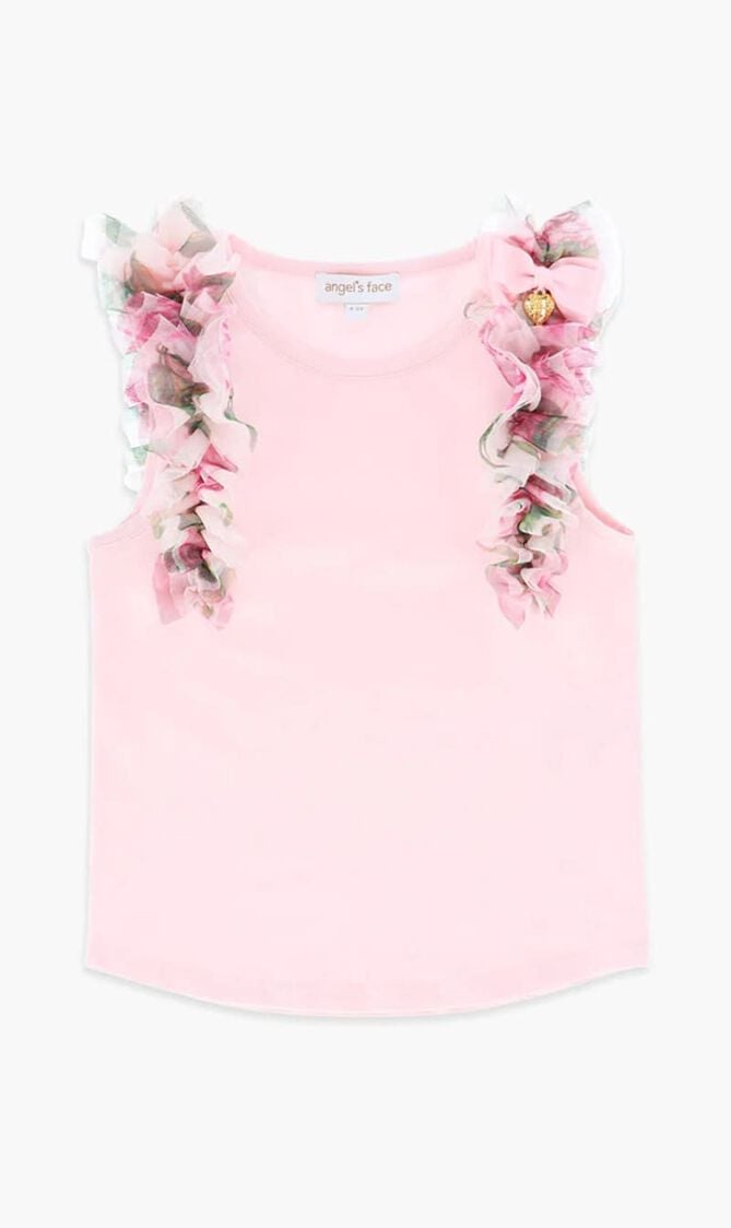 Toni Roses Ruffle Trim Top