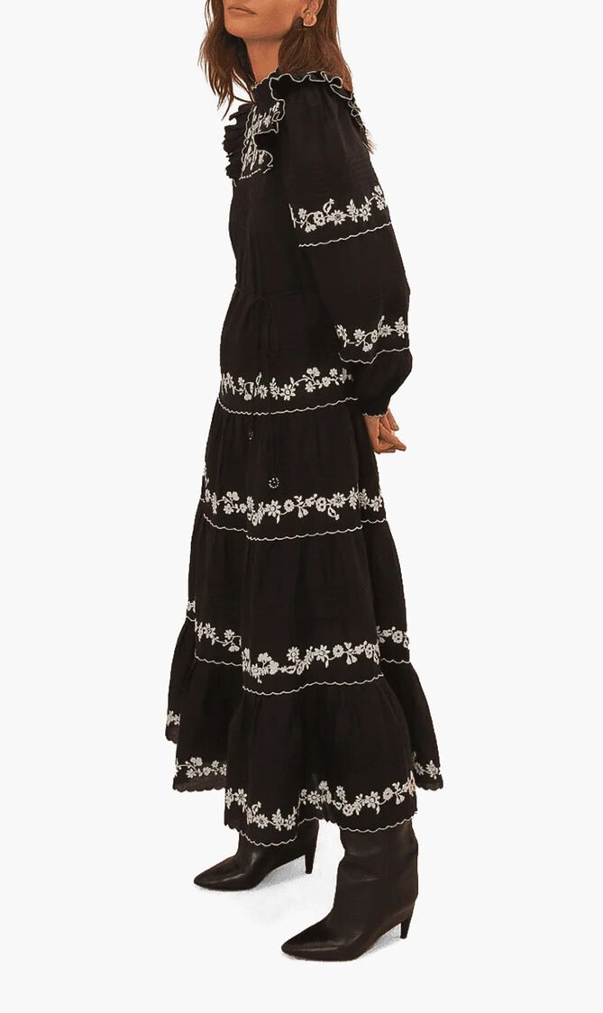 Embroidered Long Sleeve Maxi Dress