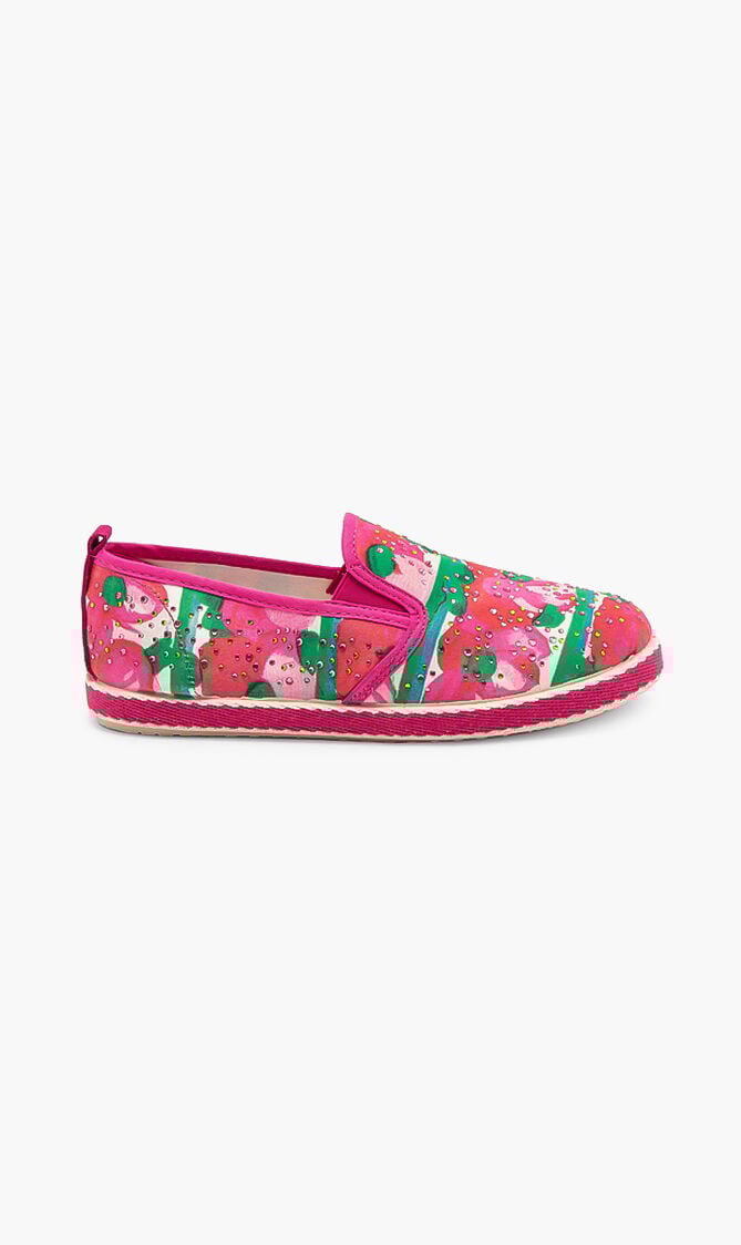 Pink Flower Embellished Beads Flat Shoes