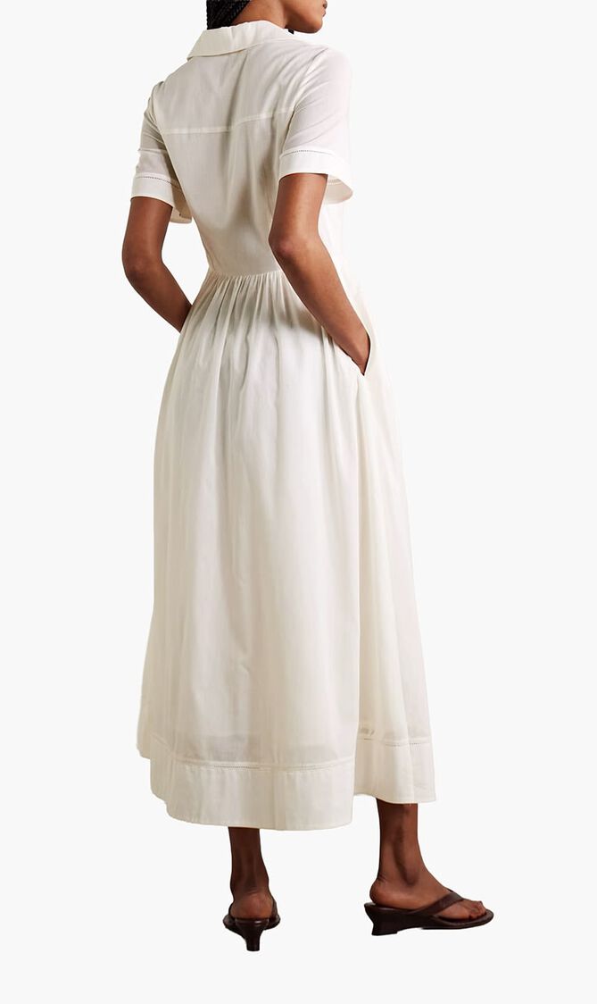 Meryl Gathered Cotton Poplin Midi Shirt Dress