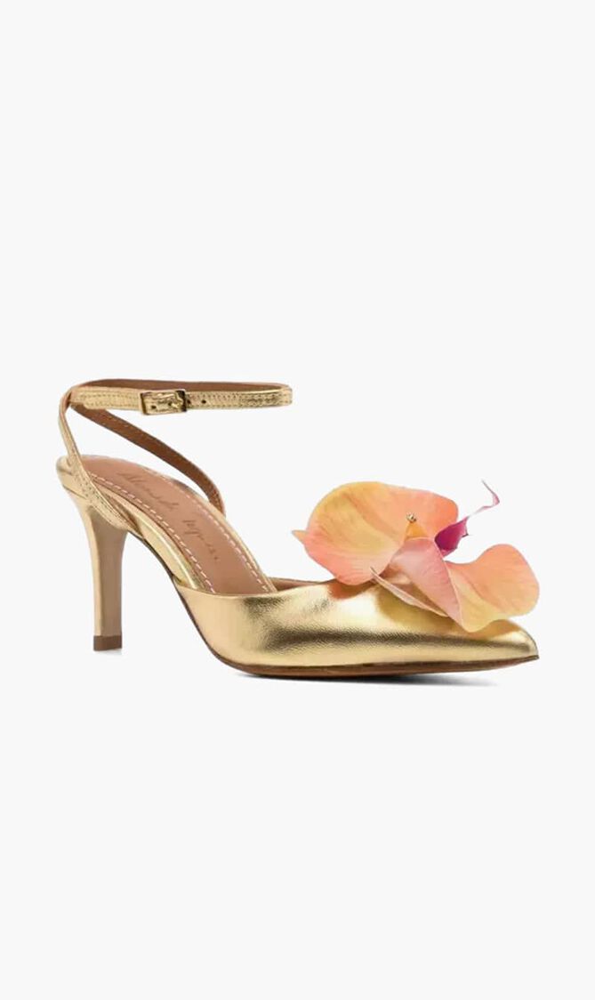 FLOWER GOLD LEATHER PUMPS