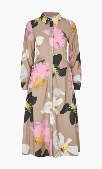 Waist Gather Shirt Midi Dress