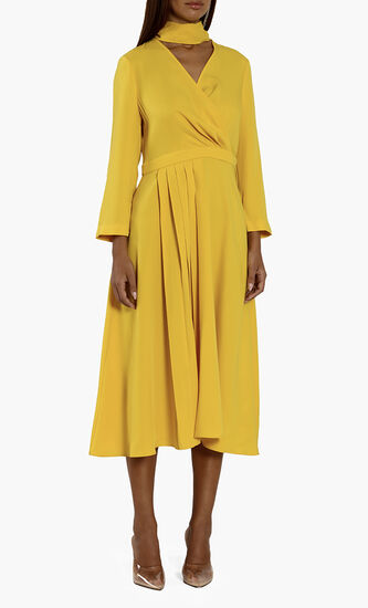 Jilliie Tie-Neck Drapey Midi Dress