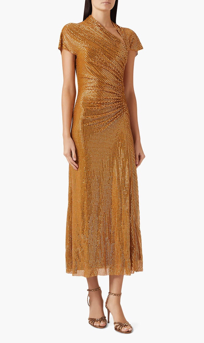 Rhinestone Draped Midi Dress