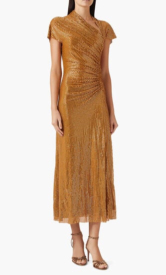 Rhinestone Draped Midi Dress