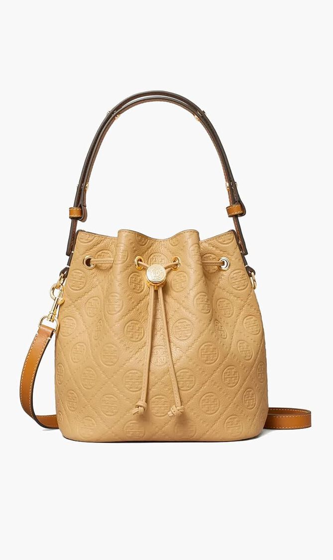 T MONOGRAM PEBBLE BUCKET BAG
