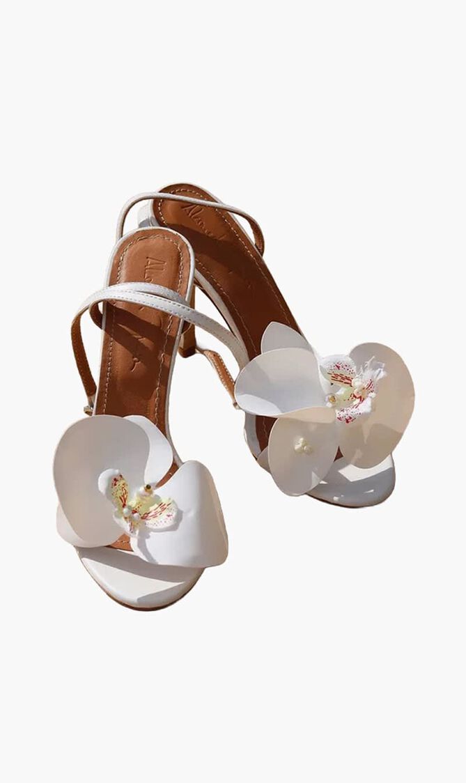 FLOWER WHITE LEATHER SANDALS