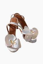 FLOWER WHITE LEATHER SANDALS
