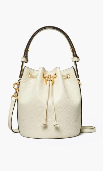 T Monogram Leather Mini Bucket Bag
