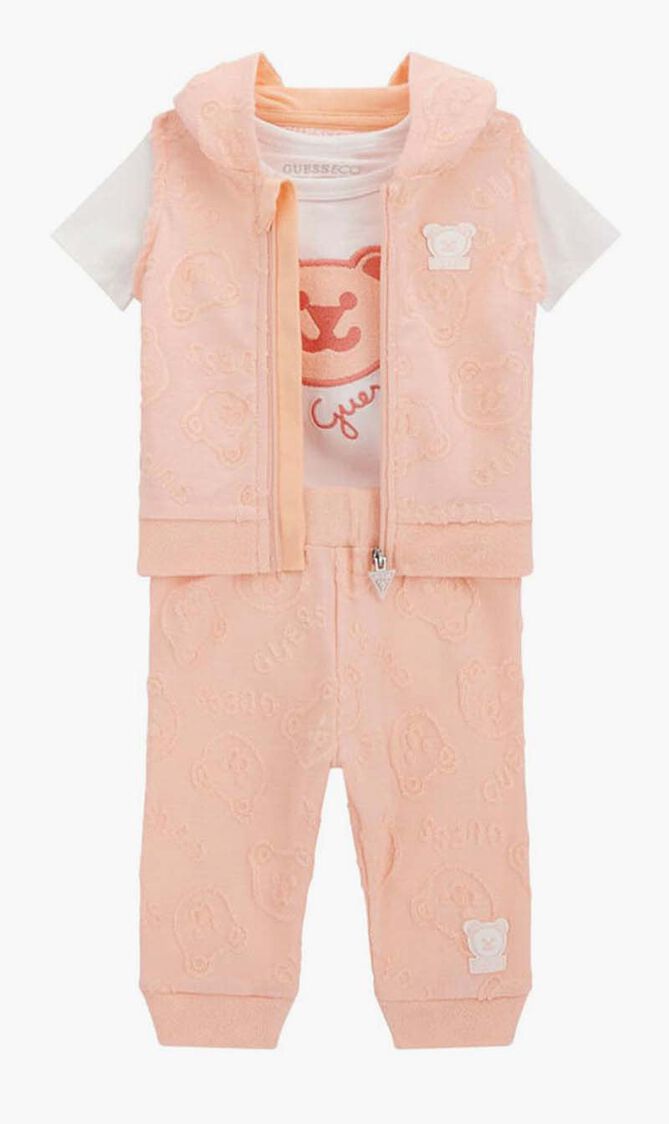 Baby Set Salmon White with Teddy Bear