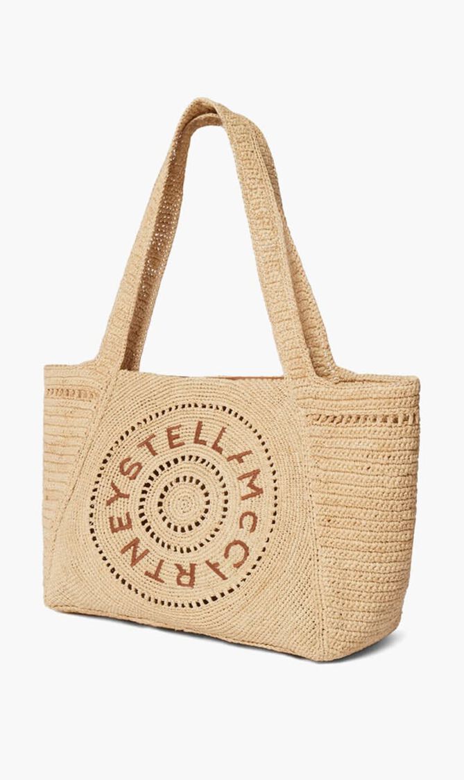 Logo Small Crochet Raffia Tote Bag