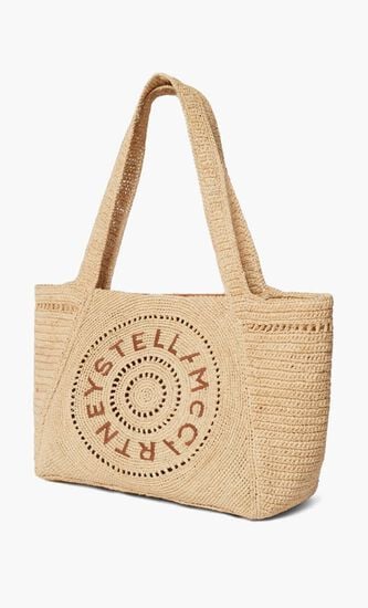 Logo Small Crochet Raffia Tote Bag