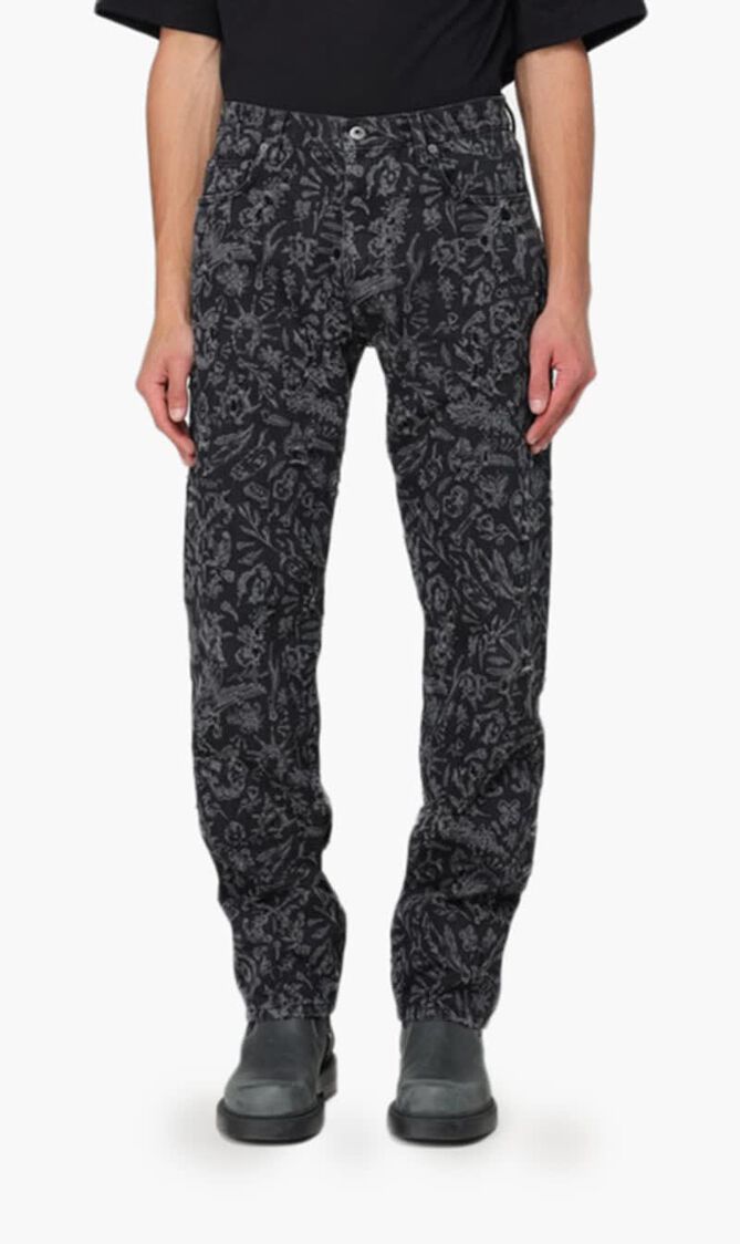 TATTOO LASER TAPERED JEANS BLACK WHITE