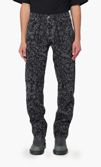TATTOO LASER TAPERED JEANS BLACK WHITE