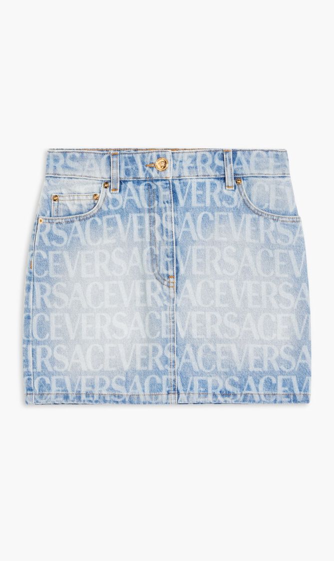 SKIRT MINI DENIM AO LASER VERSACE LOGO