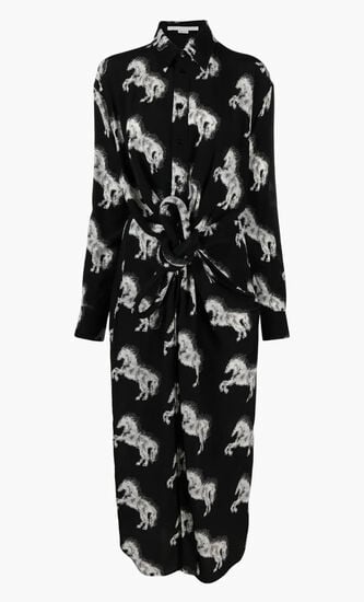 Pixel Horses Bow Detailed Shirt Dress