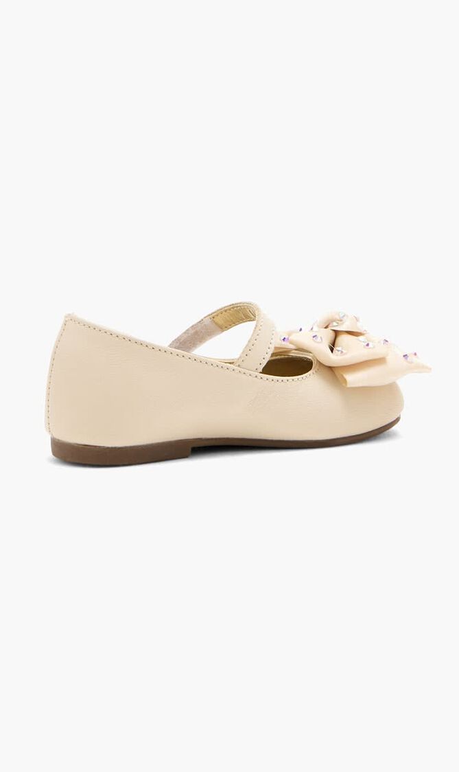 SWAROVSKI CRYSTALS EMBELLISHED BOW SINGLE STRAP LEATHER BALLERINAS