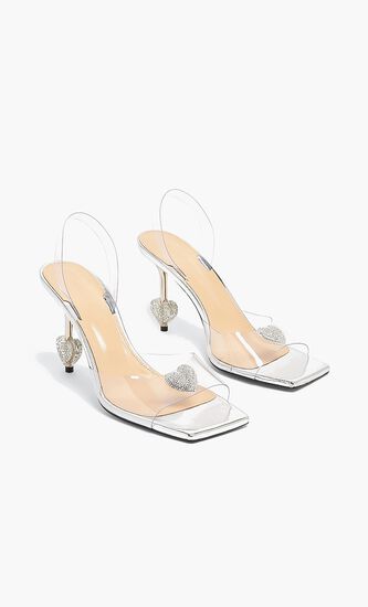 Crystal Heart Square Toe Sandals 95mm
