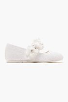 SINGLE STRAP VELCRO FLOWERS PEARLS SWAROVSKI CRYSTALS EMBELLISHED GLITTER FABRIC BALLERINAS