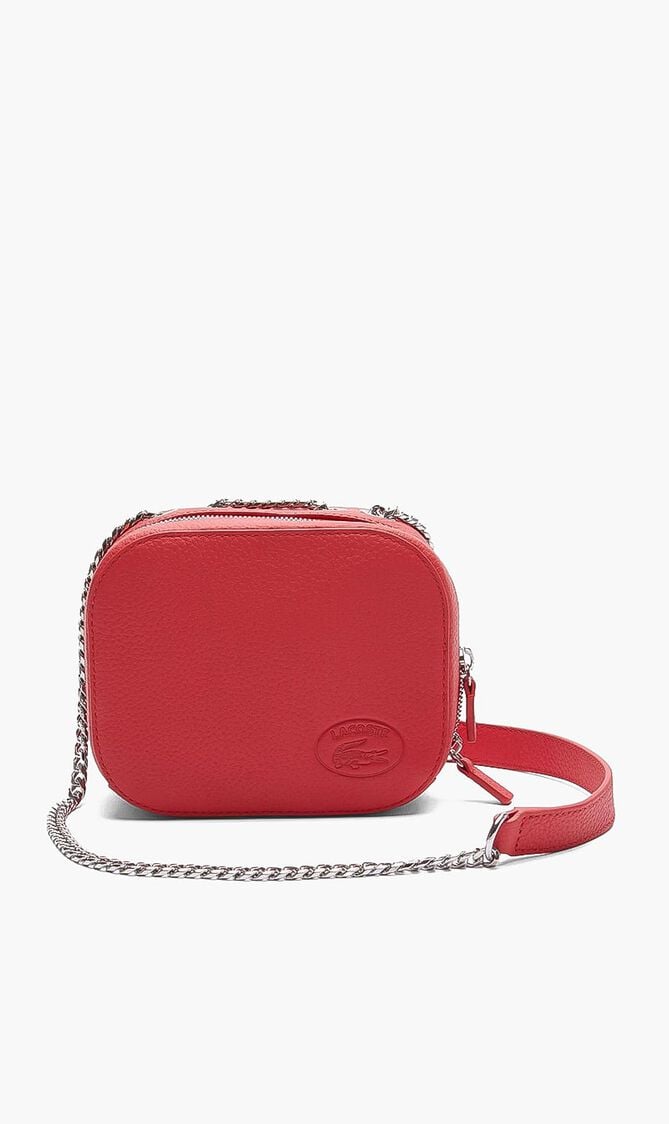 Buy LACOSTE Croco Crew Zippered Grained Leather Shoulder Bag for