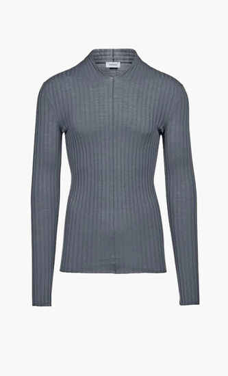 WOOL RIB LONG SLEEVES V-NECK