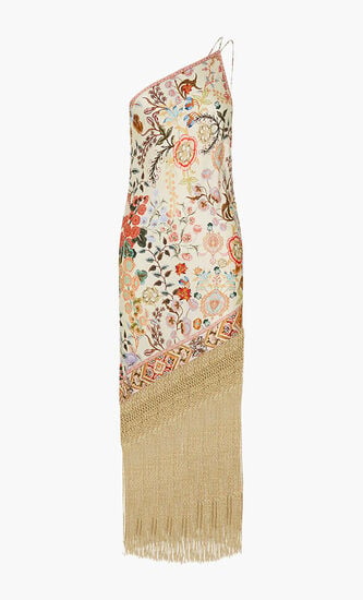 One Shoulder Dress with Fringe Hem