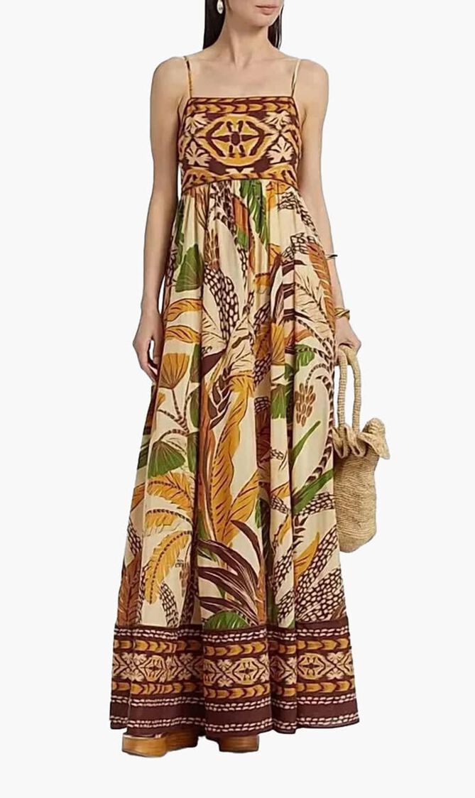 Foliage Sketch Sand Maxi Dress