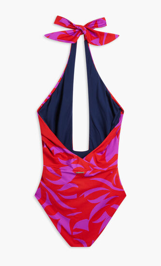 SOL ONE PIECE-HALTER NECK BACKLESS ONE PIECE WITH INTERLACED FRONT