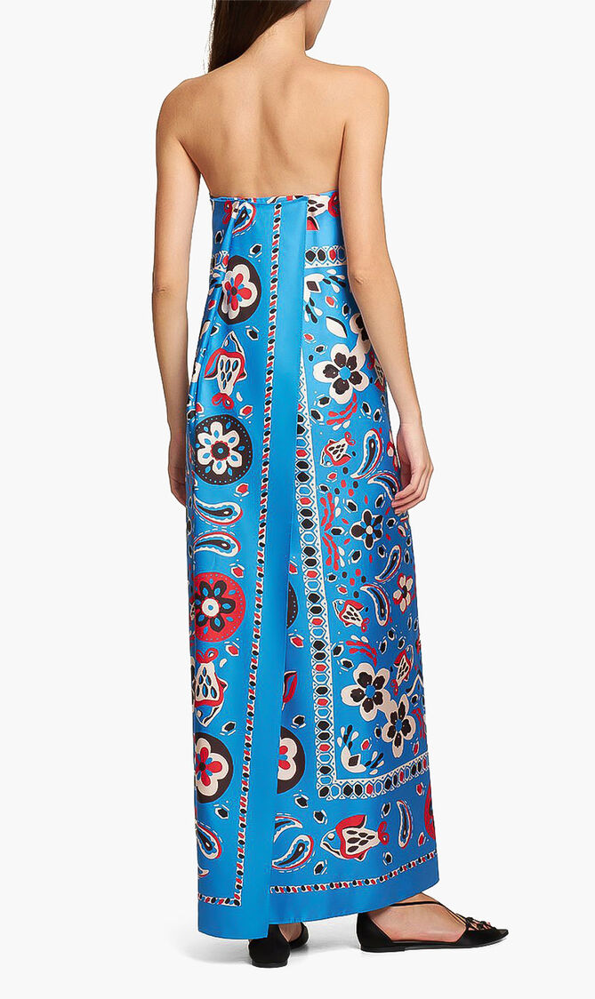 Printed Silk Strapless Dress