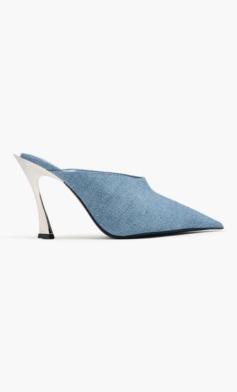 Denim mule heel sandals