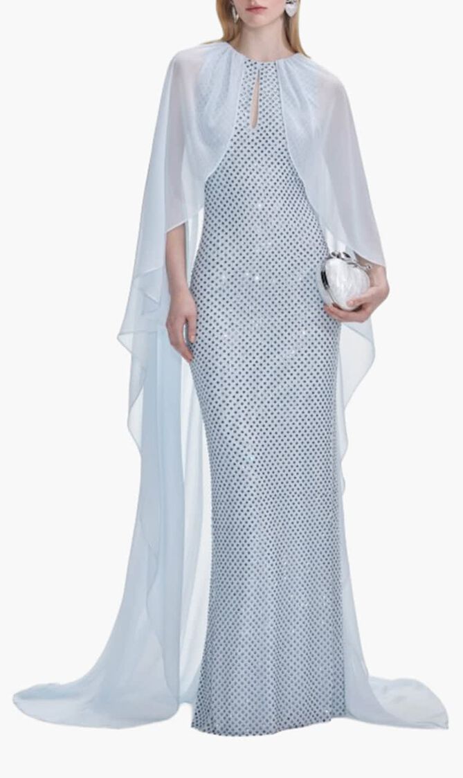 Rhinestone Cape Maxi Dress