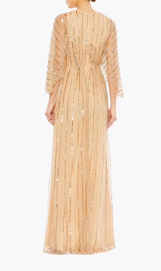 Beaded Striping Kimono Sleeve Gown