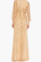Beaded Striping Kimono Sleeve Gown