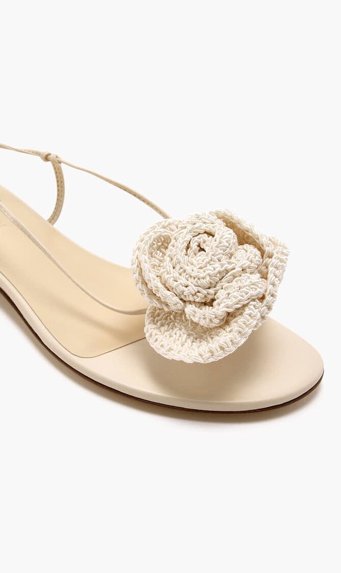WRAP AROUND FLAT FLOWER SANDALS CROCHET CREAM