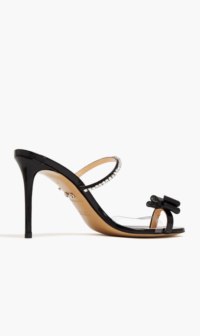 PETITE CADEAU BLACK PATENT LEATHER MULES WITH CRYSTALS(95MM)