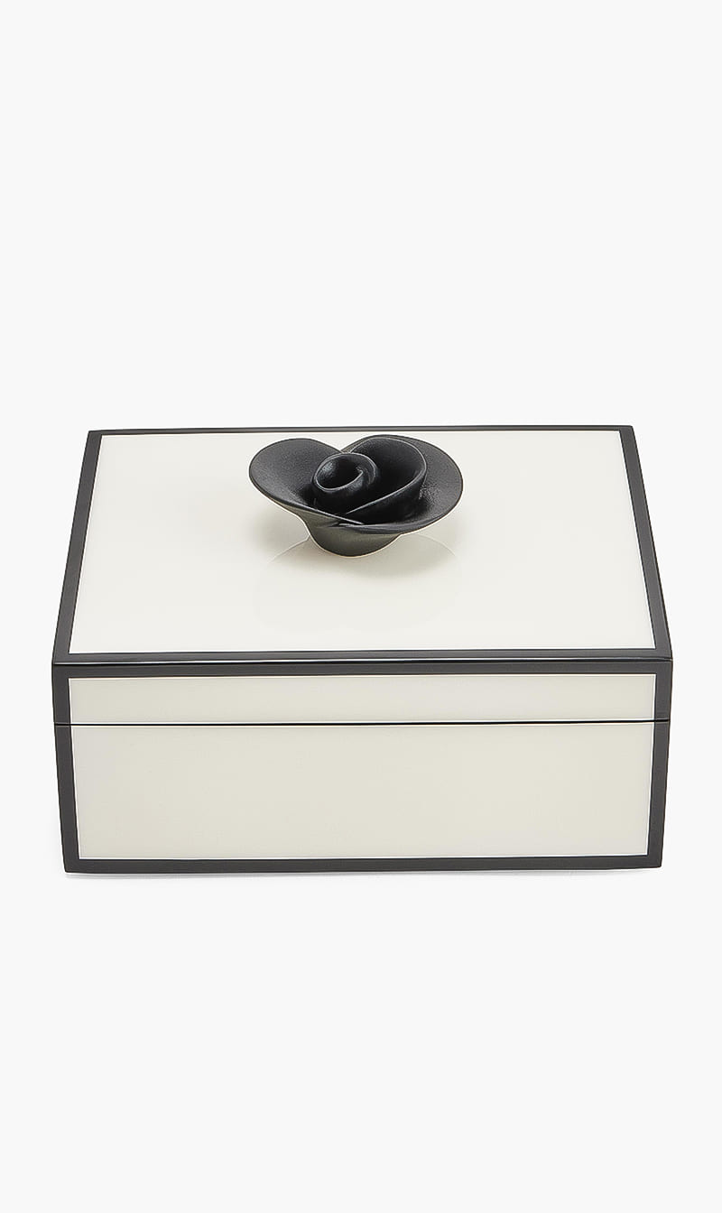 

Pacific Connections White Black Porcelain Flower Handle Box | The Deal Outlet