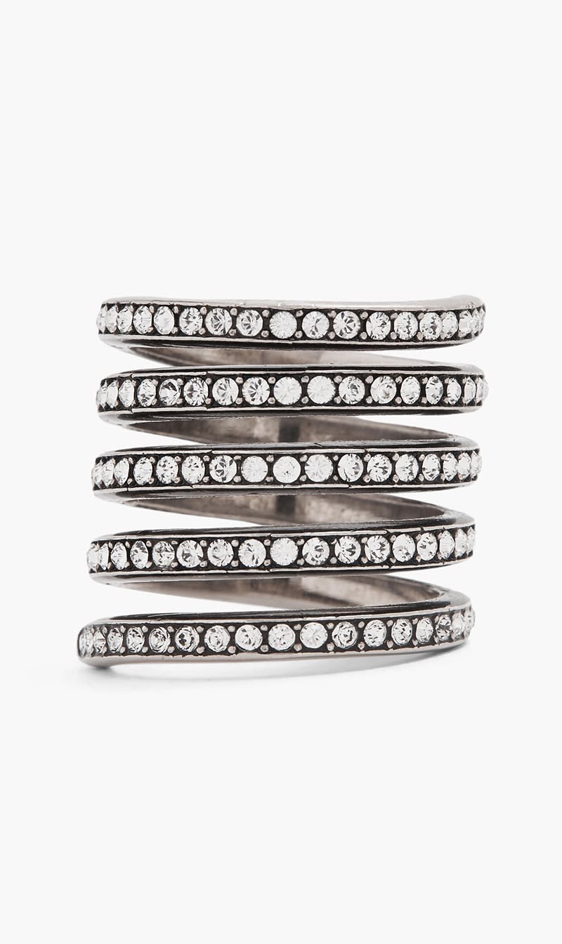 

Amina Muaddi Silver Vittoria Ring White Crystals & Antique Silver Base for Women | The Deal Outlet