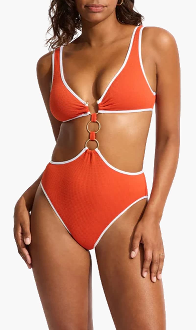 Seafolly Red Beach Bound Ring Front One Piece for Women