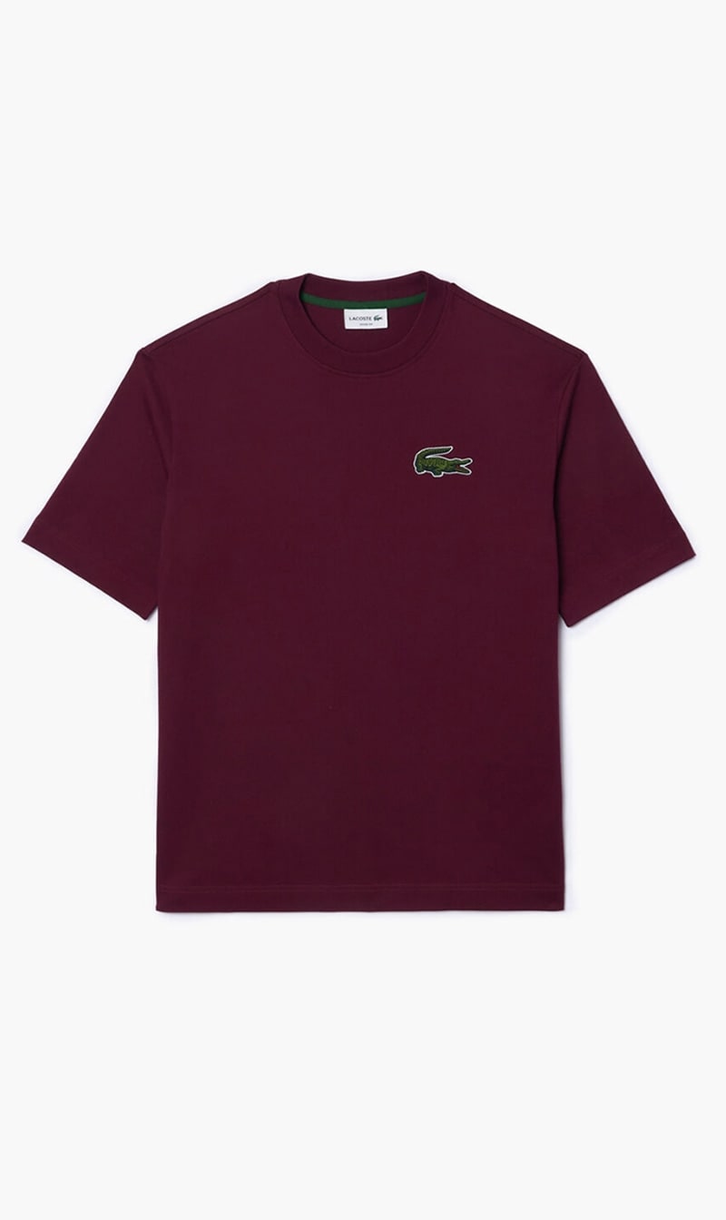 

Lacoste Red Unisex Loose Fit Large Crocodile Organic Cotton T-shirt for Men | The Deal Outlet