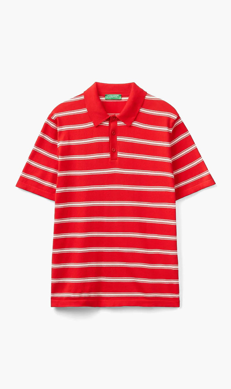 United Colors Of Benetton Red Striped Knit Polo Shirt for Men
