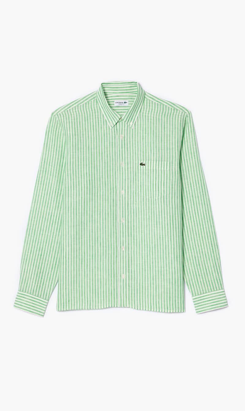 

Lacoste Green Regular Fit Striped Linen Shirt for Men | The Deal Outlet