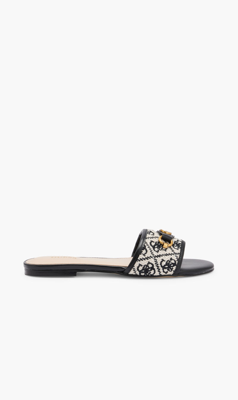 

Guess Black 4g Logo Flat Sandals for Women | The Deal Outlet