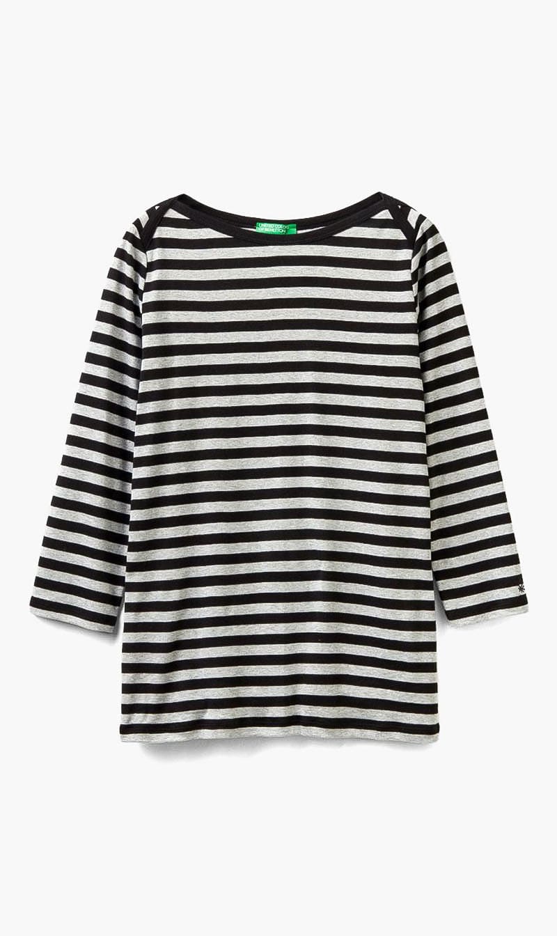 United Colors Of Benetton Black Striped Boat Neck T-shirt for Women