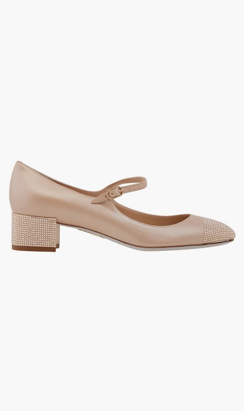 

Rene Caovilla Beige Kristen Mary Jane Pumps for Women | The Deal Outlet