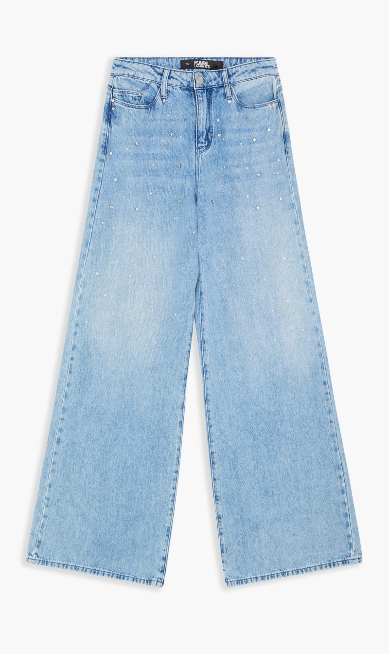 

Karl Lagerfeld Blue Embellished Wide Leg Denim for Women | The Deal Outlet