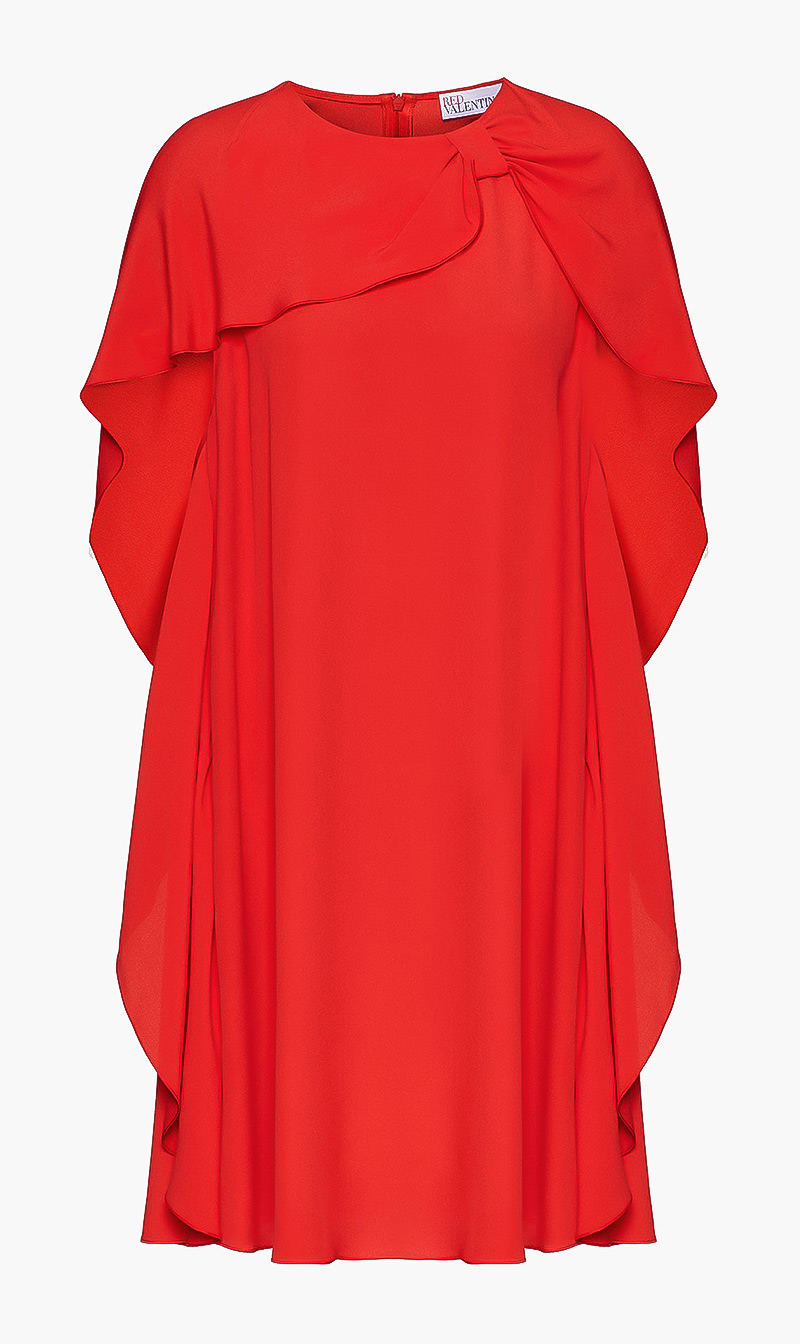 

Flounce Detail Light Silk Dress, Red