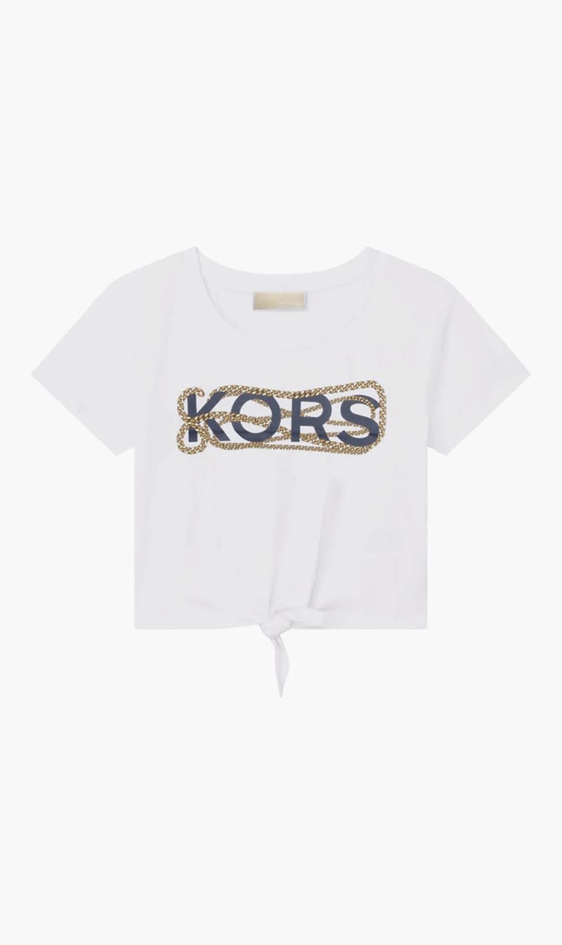 

Michael Kors White Chain Logo T-shirt for Girls | The Deal Outlet
