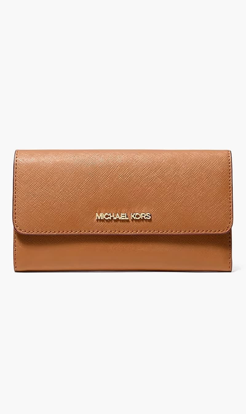 Brown Jet Set Travel Large Trifold Wallet for Women