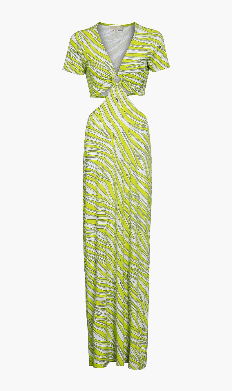 

Michael Kors Green Zebra O Ring Maxi Dress for Women | The Deal Outlet