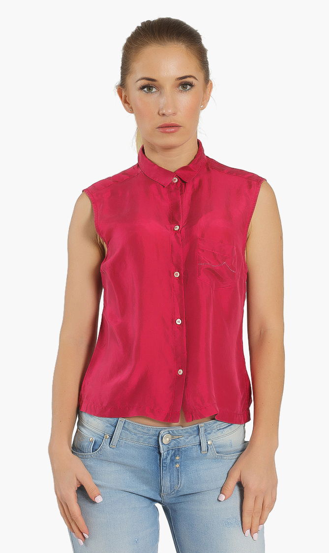 

Solid Sleeveless Shirt, Pink